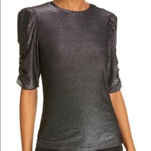 Kate Spade metallic black ruched sleeve tee